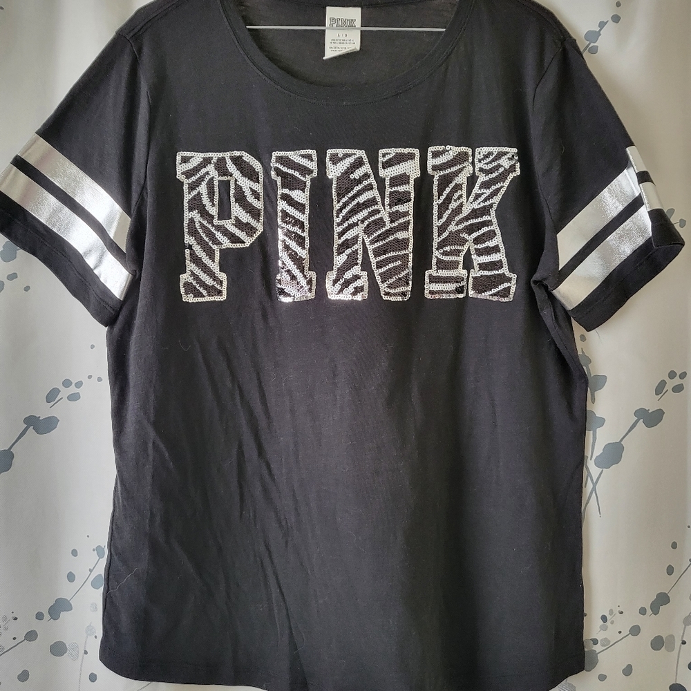Pink black and silver tee shirt